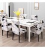 Grey Polyester Geometric Stretchable Chair Covers (Pack of 4)