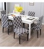 Grey Polyester Geometric Stretchable Chair Covers (Pack of 6)