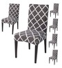 Grey Polyester Geometric Stretchable Chair Covers (Pack of 6)