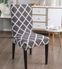 Grey Polyester Geometric Stretchable Chair Covers (Pack of 6)