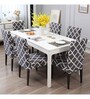 Grey Polyester Geometric Stretchable Chair Covers (Pack of 6)