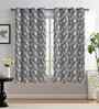 Grey Polyester Leaf 5ft Regular Eyelets Window Curtain (2 Pc)
