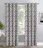 Grey Polyester Leaf 7ft Regular Eyelets Door Curtain (2 Pc)