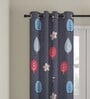 Grey Floral Polyester 7 Ft Semisheer Eyelet Door Curtains (Set of 2)