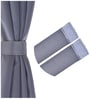 Grey Polyester Solid 9ft Blackout Eyelet Door Curtain (2 Pc)