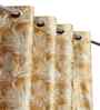 Gold Poleyster Camrin Leaves 7 Feet Semi Transperency Ring Top Door Curtains 2Pcs