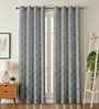 Grey Poleyster Floral 7 Feet Semi Transperency Ring Top Door Curtains 2Pcs