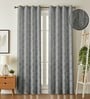 Grey Poleyster Floral 9 Feet Semi Transperency Ring Top Long Door Curtains 2Pcs