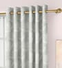 Grey Floral Poly Cotton 5 Ft Light Filtering Eyelet Window Curtains (Set of 2)