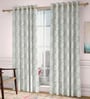 Grey Floral Poly Cotton 5 Ft Light Filtering Eyelet Window Curtains (Set of 2)