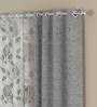 Grey Floral Poly Cotton 5 Ft Semisheer Eyelet Window Curtains (Set of 4)