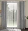 White & Grey Polycotton Semisheer 7 Feet Eyelet Curtain (Set of 4)