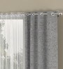 White & Grey Polycotton Semisheer 7 Feet Eyelet Curtain (Set of 4)