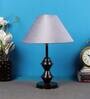 Shiny Grey Fabric Shade Night Lamp With Metal Base