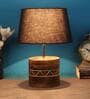 Frosted Grey Fabric Shade Table Lamp With Mango wood Base