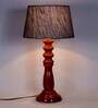 Kardish Grey Fabric Shade Night Lamp With Wood Base