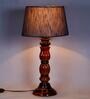 Rocky Grey Fabric Shade Night Lamp With Wood Base