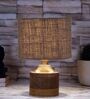 Grey Shade Table Lamp With Wood Base