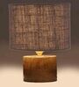 Grey Shade Table Lamp With Wood Base
