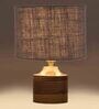 Grey Shade Table Lamp With Wood Base