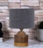 Grey Shade Table Lamp With Wood Base