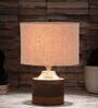 Grey Shade Table Lamp With Wood Base