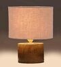 Grey Shade Table Lamp With Wood Base