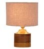 Grey Shade Table Lamp With Wood Base