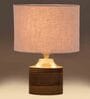 Grey Shade Table Lamp With Wood Base