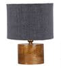 Grey Shade Table Lamp With Wood Base