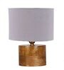 Grey Shade Table Lamp With Wood Base
