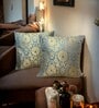 Grey Silk blend Banarasi Brocade Floral 16x16 inches Cushion Covers (Set of 2)