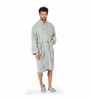 Grey Solid 100% Cotton Men Bathrobe With Slippers (XL)