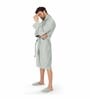 Grey Solid 100% Cotton Men Bathrobe With Slippers (XL)