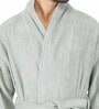 Grey Solid 100% Cotton Men Bathrobe With Slippers (XL)