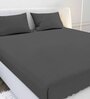 Grey Solid 210 TC Cotton King Sized Double Bedsheet with 2 Pillow Covers Satin Stripe 2024 Collection