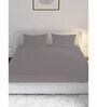 Grey Solid 210 TC Cotton Queen Sized Double Bedsheet with 2 Pillow Covers Satin Stripe 2024 Collection