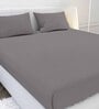 Grey Solid 210 TC Cotton Queen Sized Double Bedsheet with 2 Pillow Covers Satin Stripe 2024 Collection
