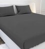 Grey Solid 210 TC Cotton Queen Sized Double Bedsheet with 2 Pillow Covers Satin Stripe 2024 Collection