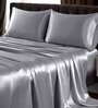 Grey Solid 400 TC Satin Queen Fitted Bedsheet with 2 Satin Pillow covers