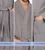 Grey Solid Cotton Men Bath Robe With Belt (L)