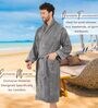 Grey Solid Cotton Men Bath Robe With Belt (M)