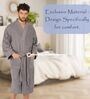 Grey Solid Cotton Men Bath Robe With Belt (M)