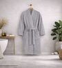 Grey Solid Cotton Men Bath Robe With Belt (M)