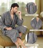 Grey Solid Cotton Men Bath Robe With Belt (XL)