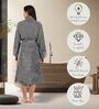 Grey Solid Cotton Women Bath Robe With Belt (L)