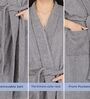 Grey Solid Cotton Women Bath Robe With Belt (M)