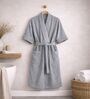 Grey Solid Cotton Women Bath Robe With Belt (S)