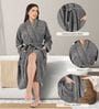 Grey Solid Cotton Women Bath Robe With Belt (XL)