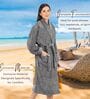 Grey Solid Cotton Women Bath Robe With Belt (XL)